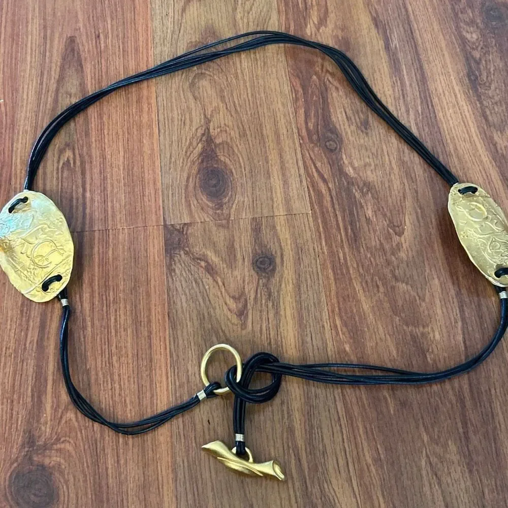 DKNY 90s Y2K black gold hammered then belt